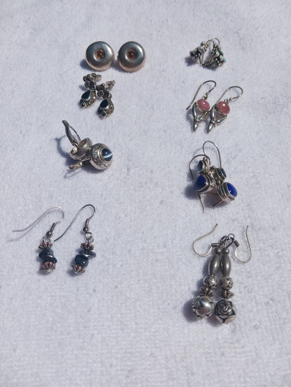 Lot Of 8 Pair Silver Pierced Earring Wardrobe